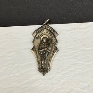 Vintage Theda St Anthony Pendant Silver Religious Engraved 10g